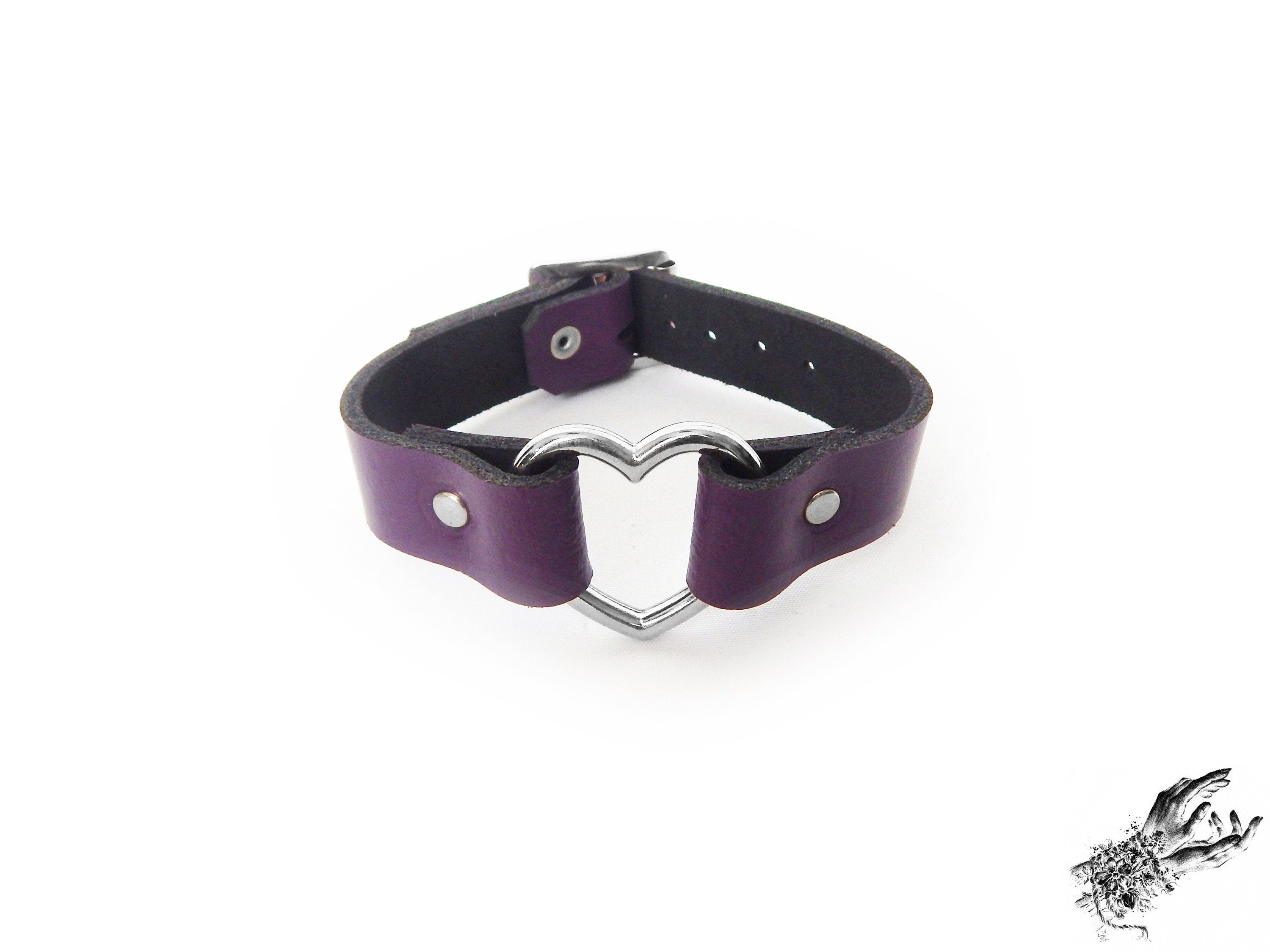 Purple Leather Heart Ring Ankle Cuffs