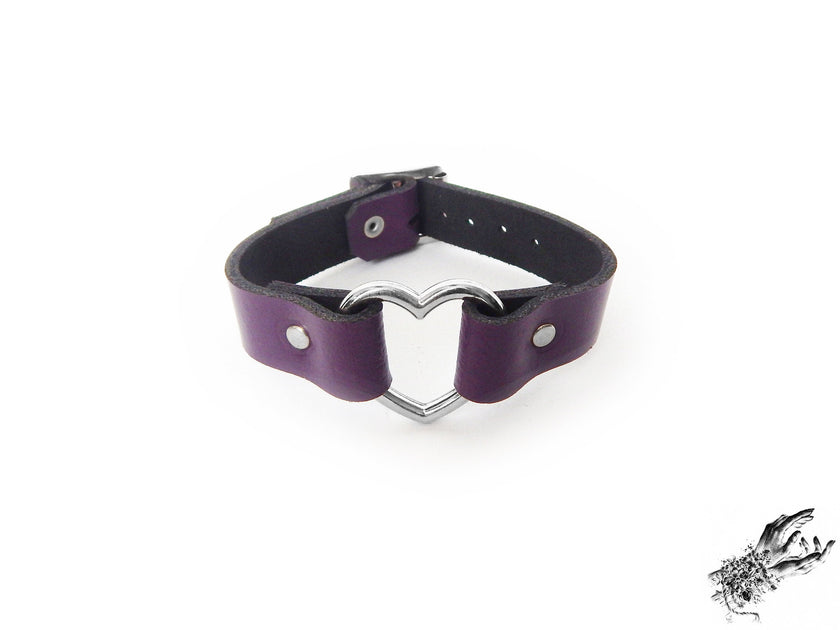 Purple Leather Heart Ring Ankle Cuffs