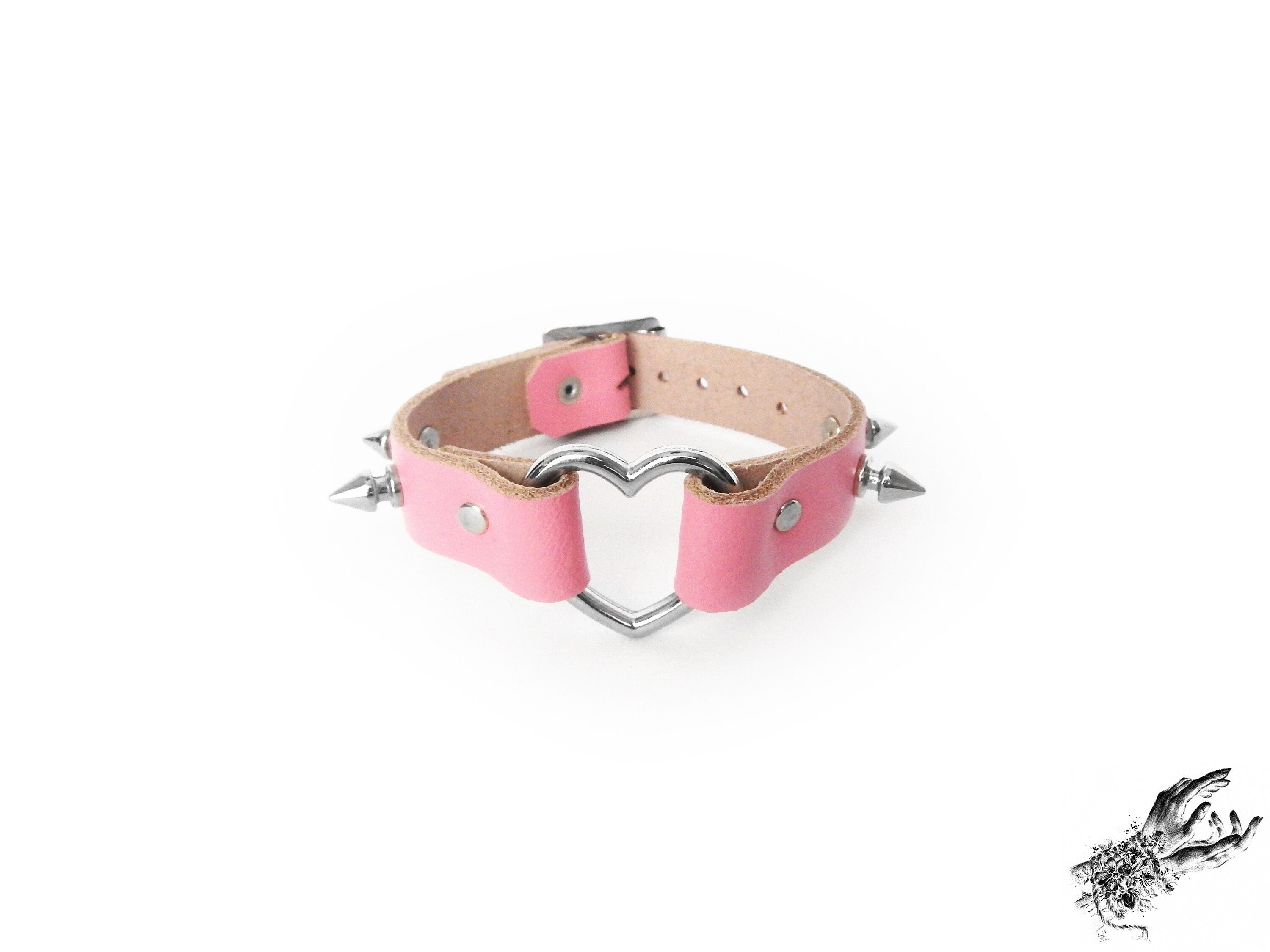 Tobilleras con forma de corazón tachonado rosa
