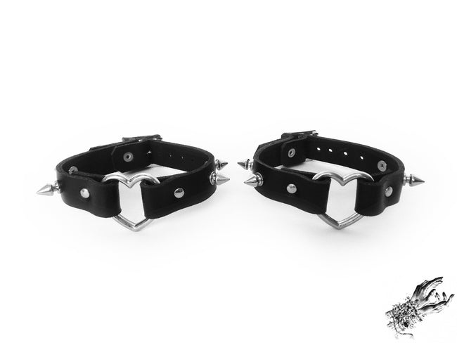 Black Studded Heart Ring Ankle Cuffs