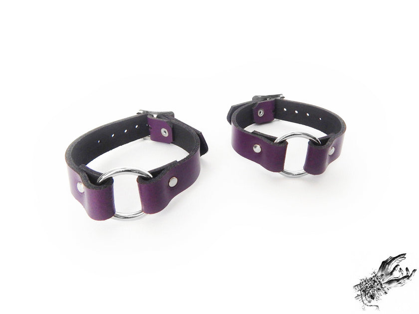 Purple Leather O Ring Ankle Cuffs