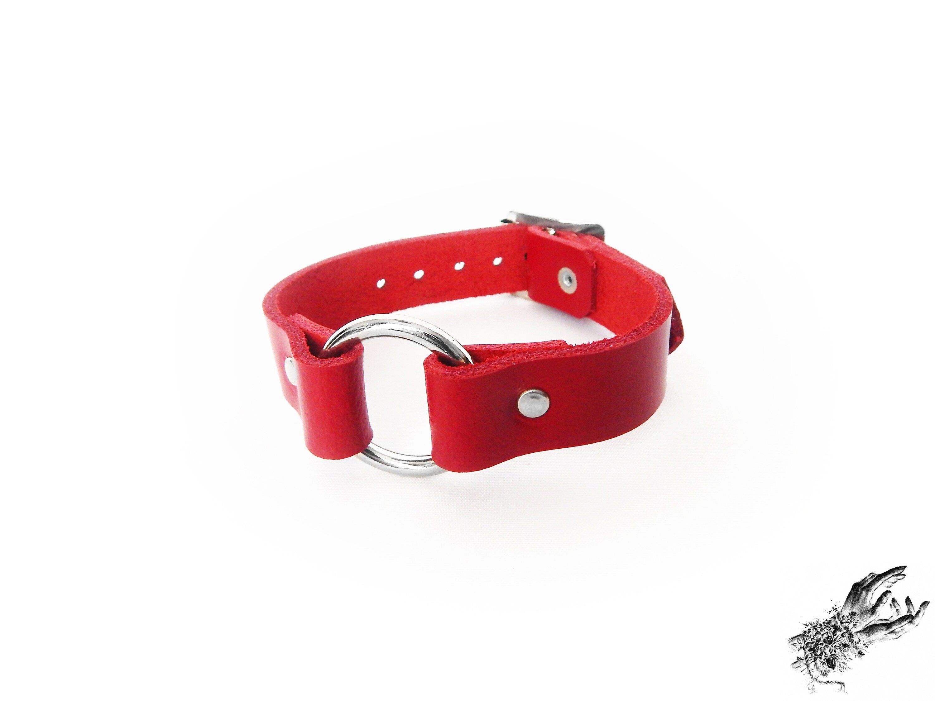 Red Leather O Ring Ankle Cuffs
