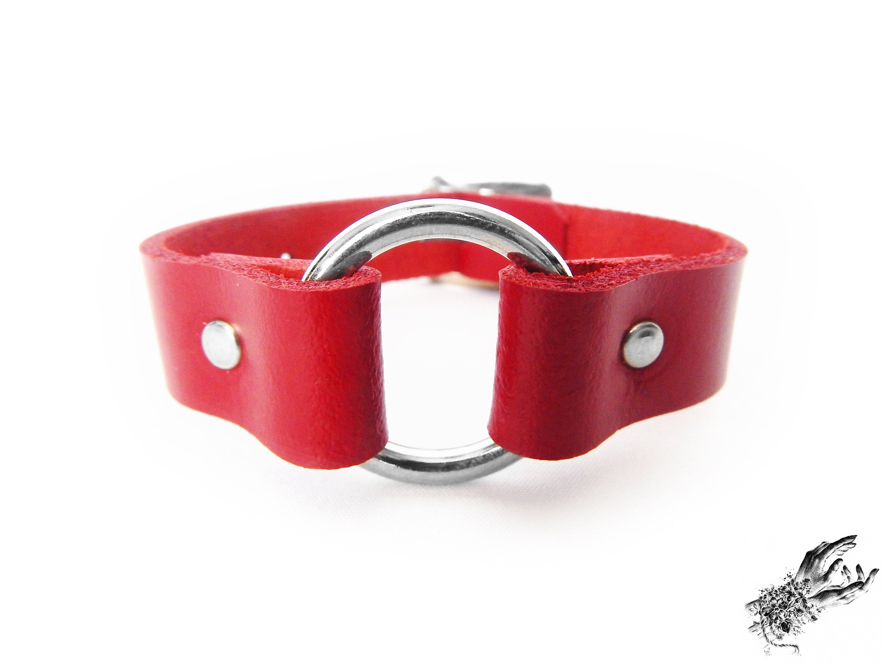 Red Leather O Ring Ankle Cuffs