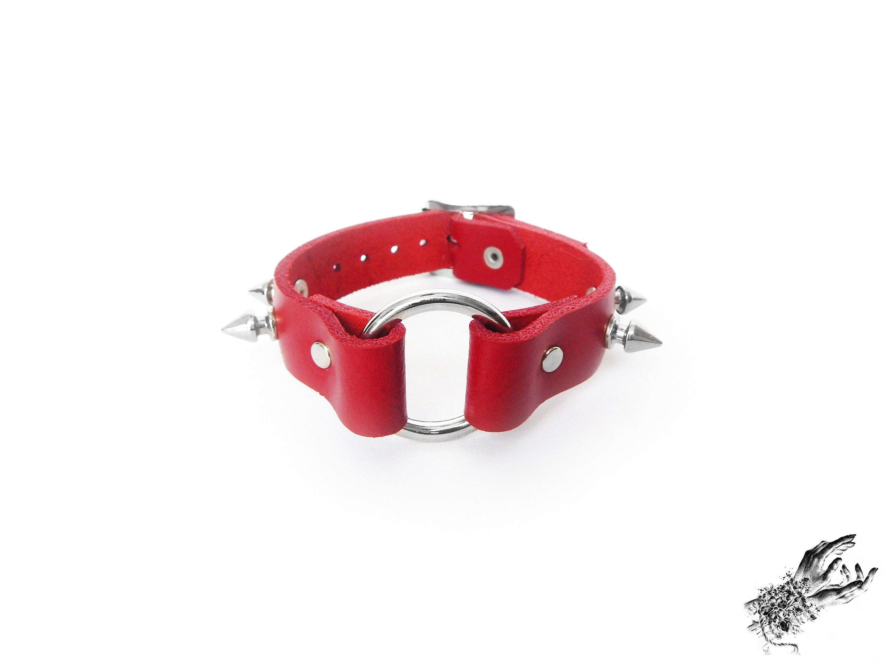 Red Studded O Ring Ankle Cuffs
