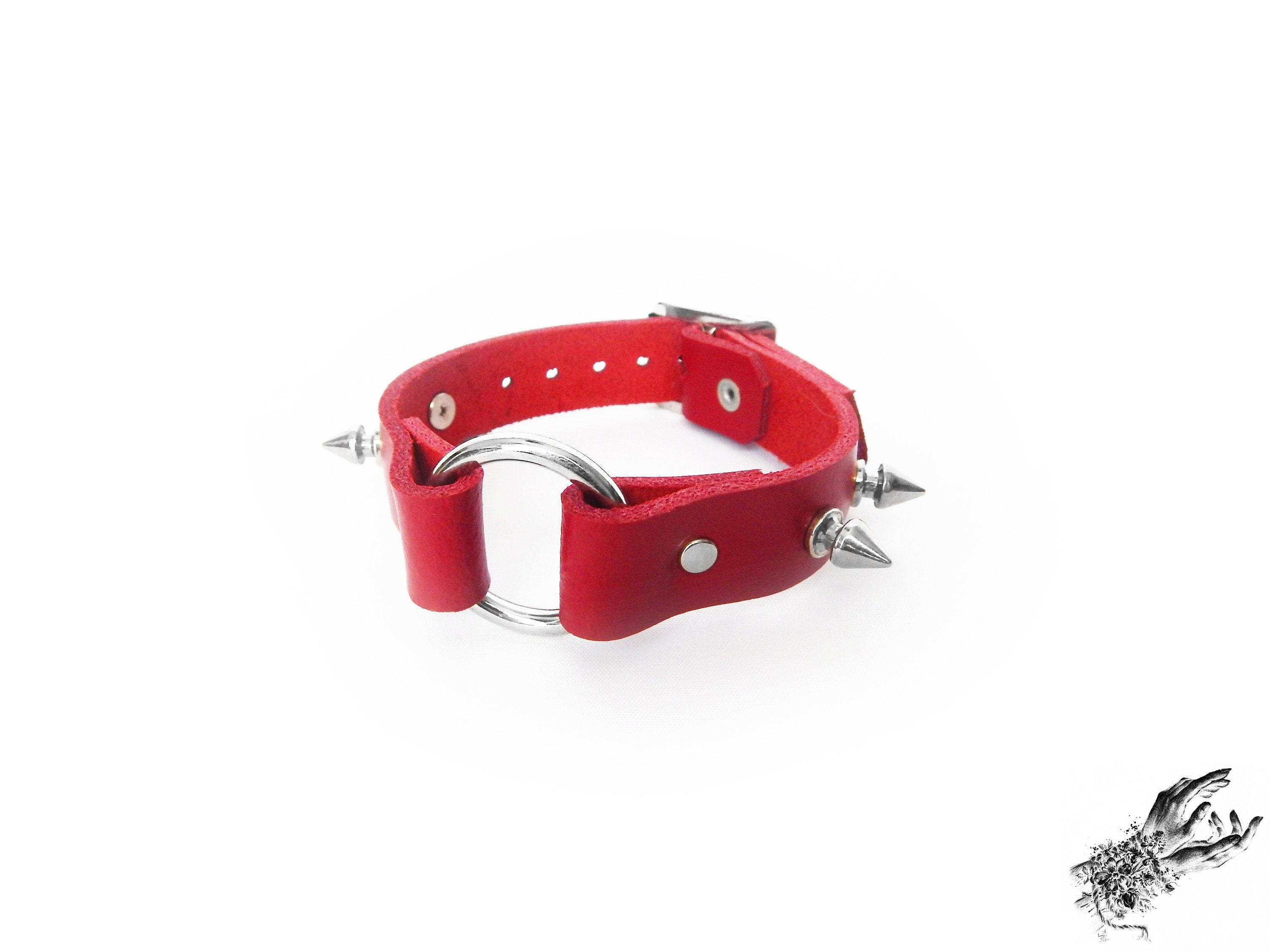 Red Studded O Ring Ankle Cuffs