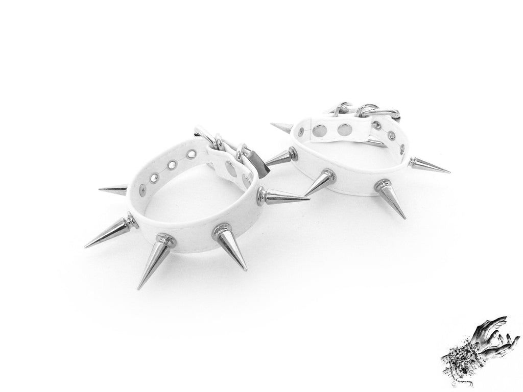 White Spike Studded Ankle Cuffs