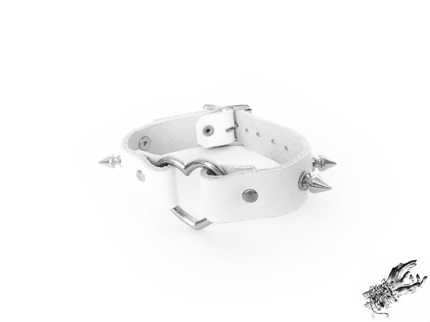 White Studded Heart Ring Ankle Cuffs