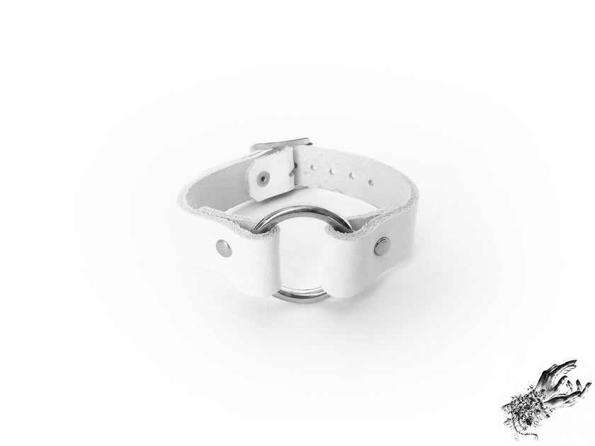 White Leather O Ring Ankle Cuffs