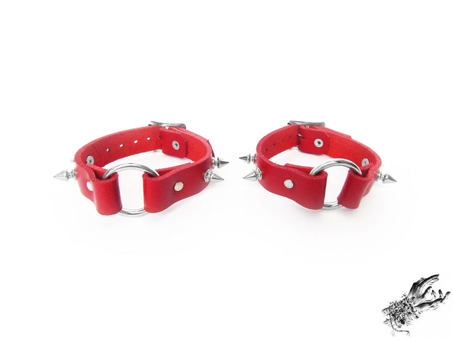 Red Studded O Ring Ankle Cuffs