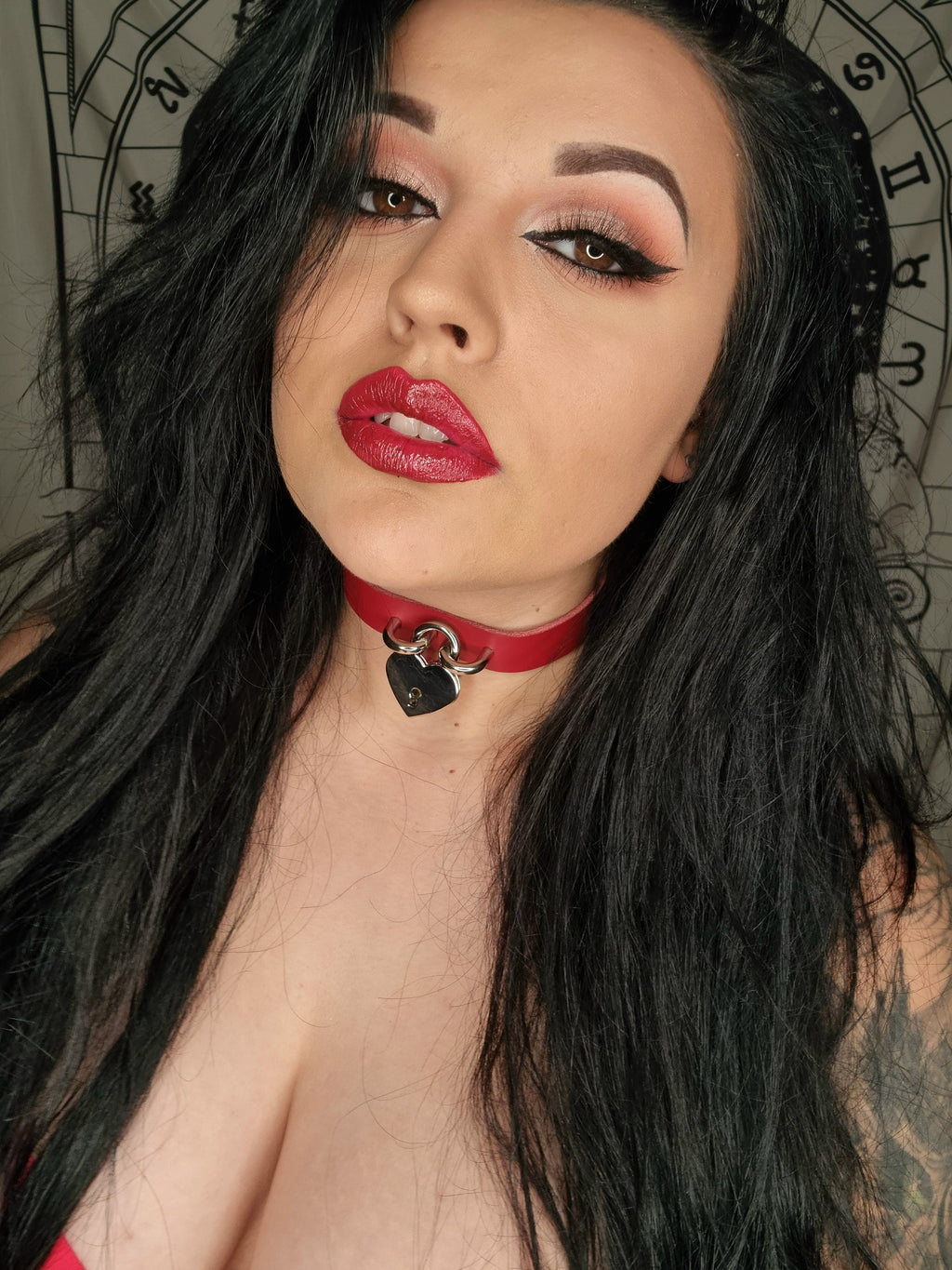 Red Heart Padlock Choker with Key