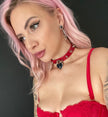 Red Faux Leather Studded Heart Padlock Choker with Key