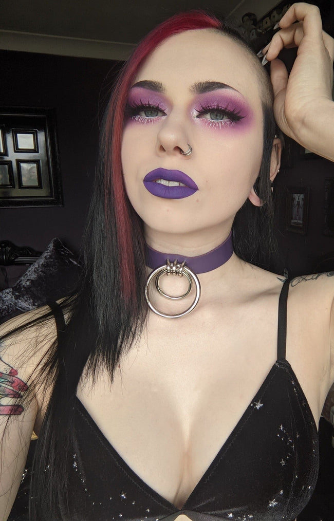 Purple Leather Double O Ring Choker
