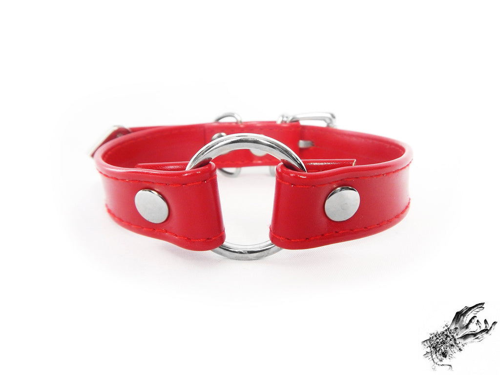 Red Faux Leather O Ring Choker