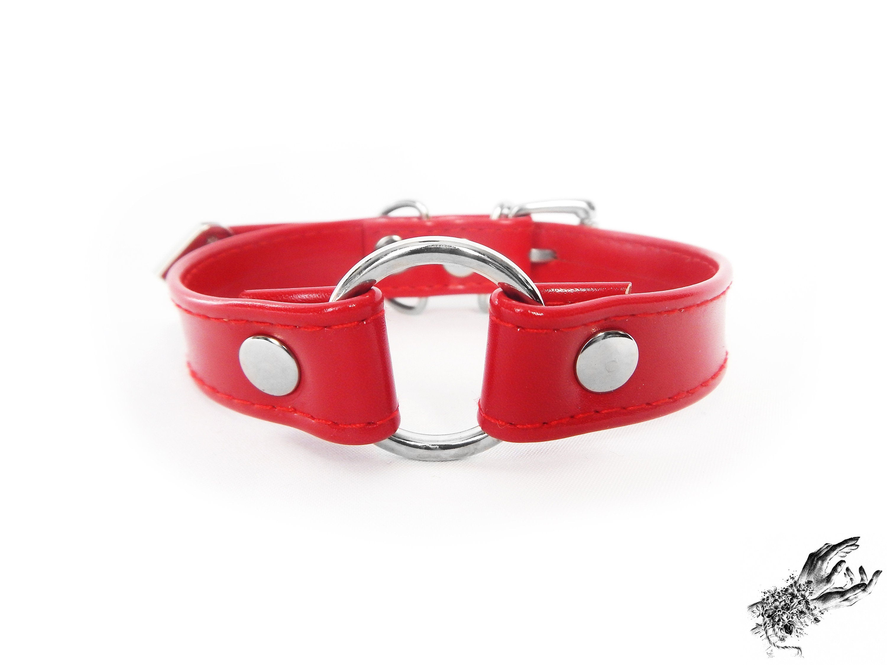 Red Faux Leather O Ring Choker