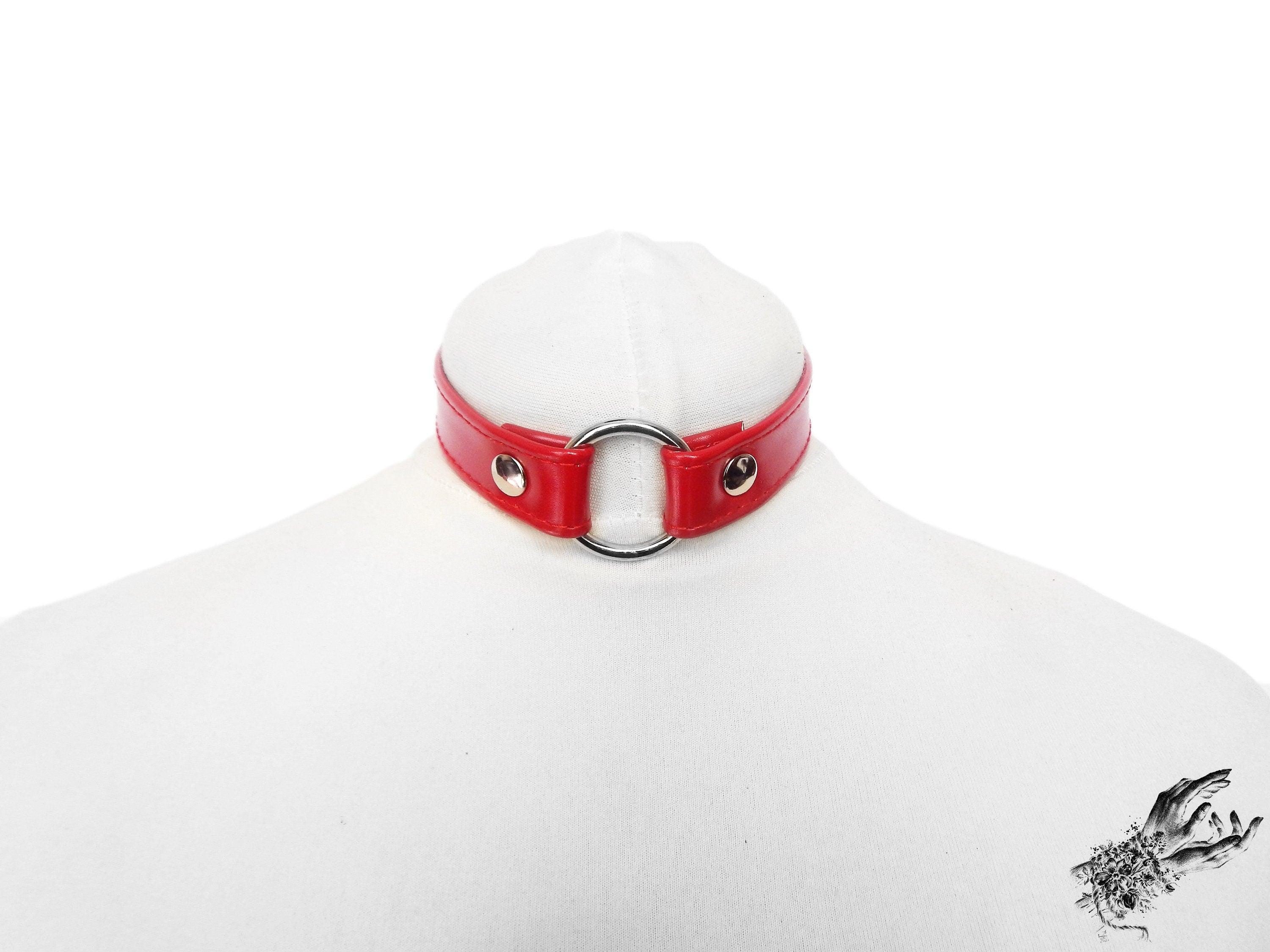 Red Faux Leather O Ring Choker