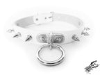 White Leather Studded D and O Ring Choker