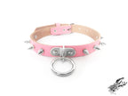 Pink Leather Studded D and O Ring Choker