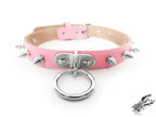 Pink Leather Studded D and O Ring Choker