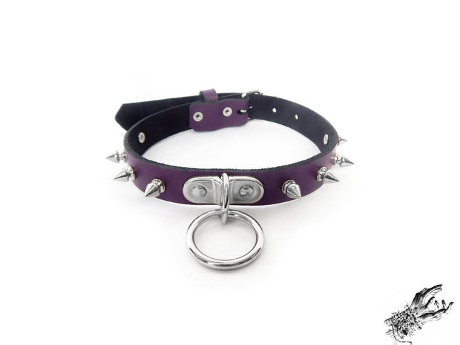 Purple Leather Studded D and O Ring Choker