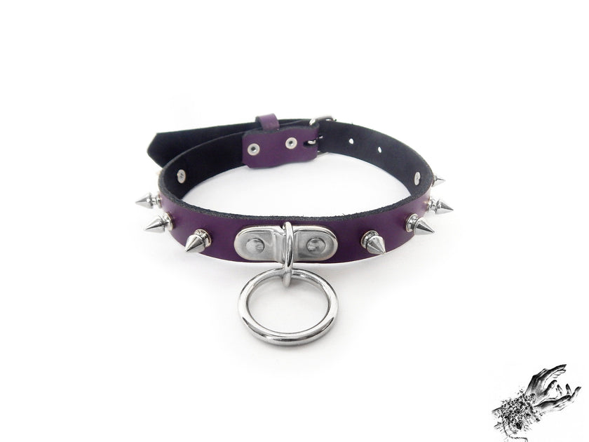 Purple Leather Studded D and O Ring Choker