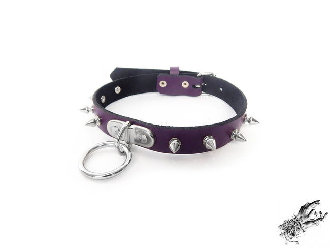 Purple Leather Studded D and O Ring Choker