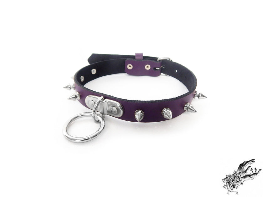 Purple Leather Studded D and O Ring Choker
