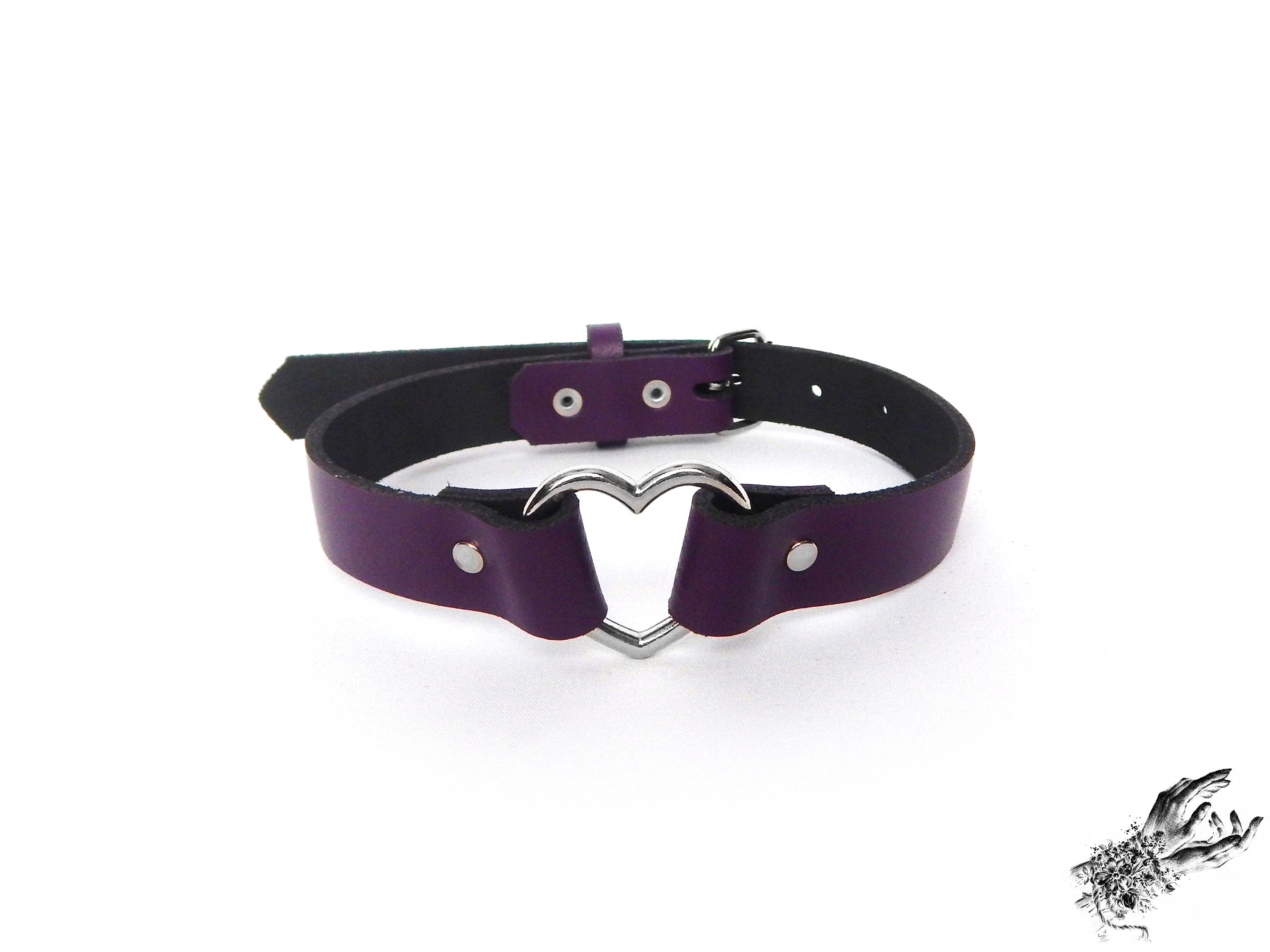 Purple Leather Heart Choker