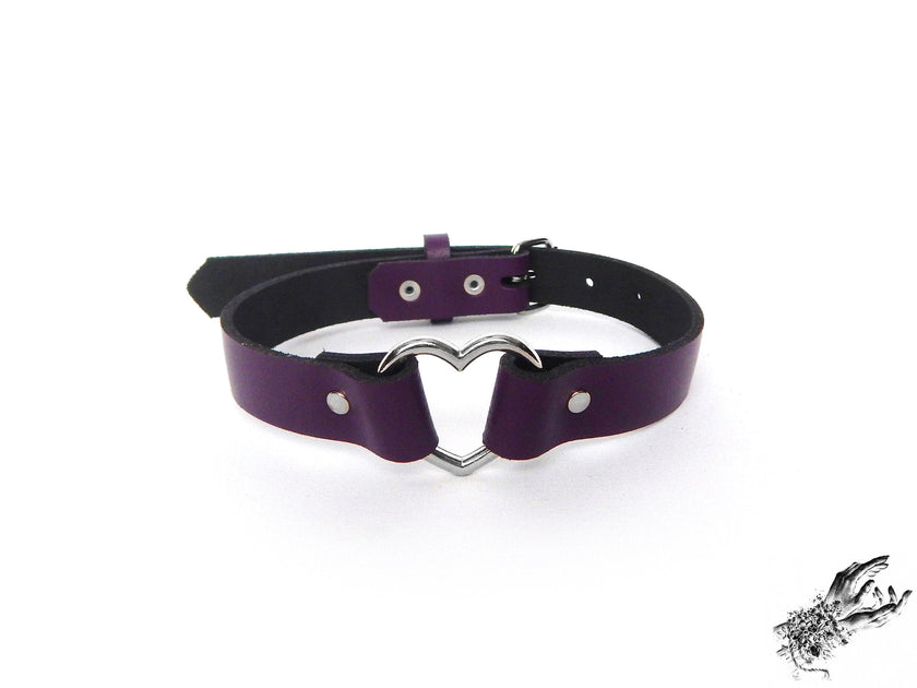 Purple Leather Heart Choker