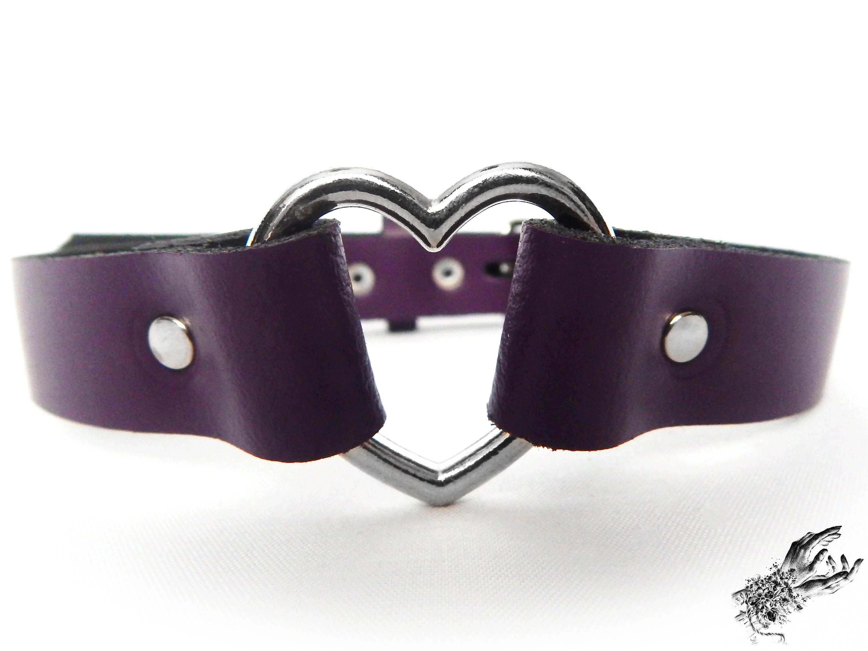 Purple Leather Heart Choker