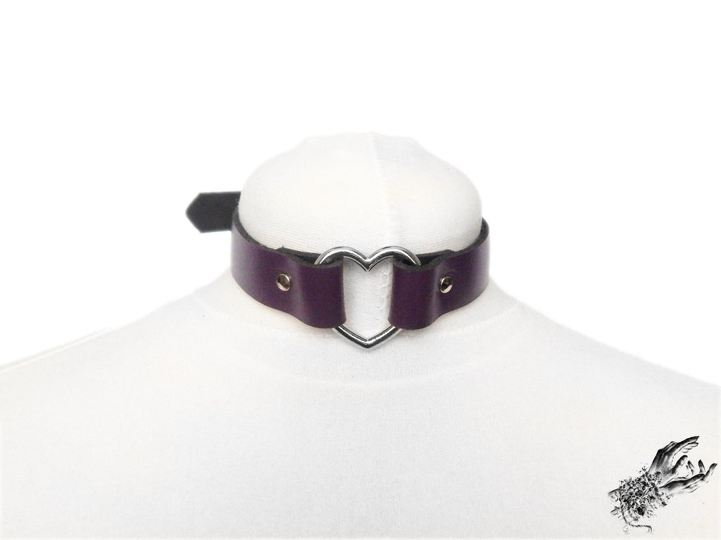 Purple Leather Heart Choker