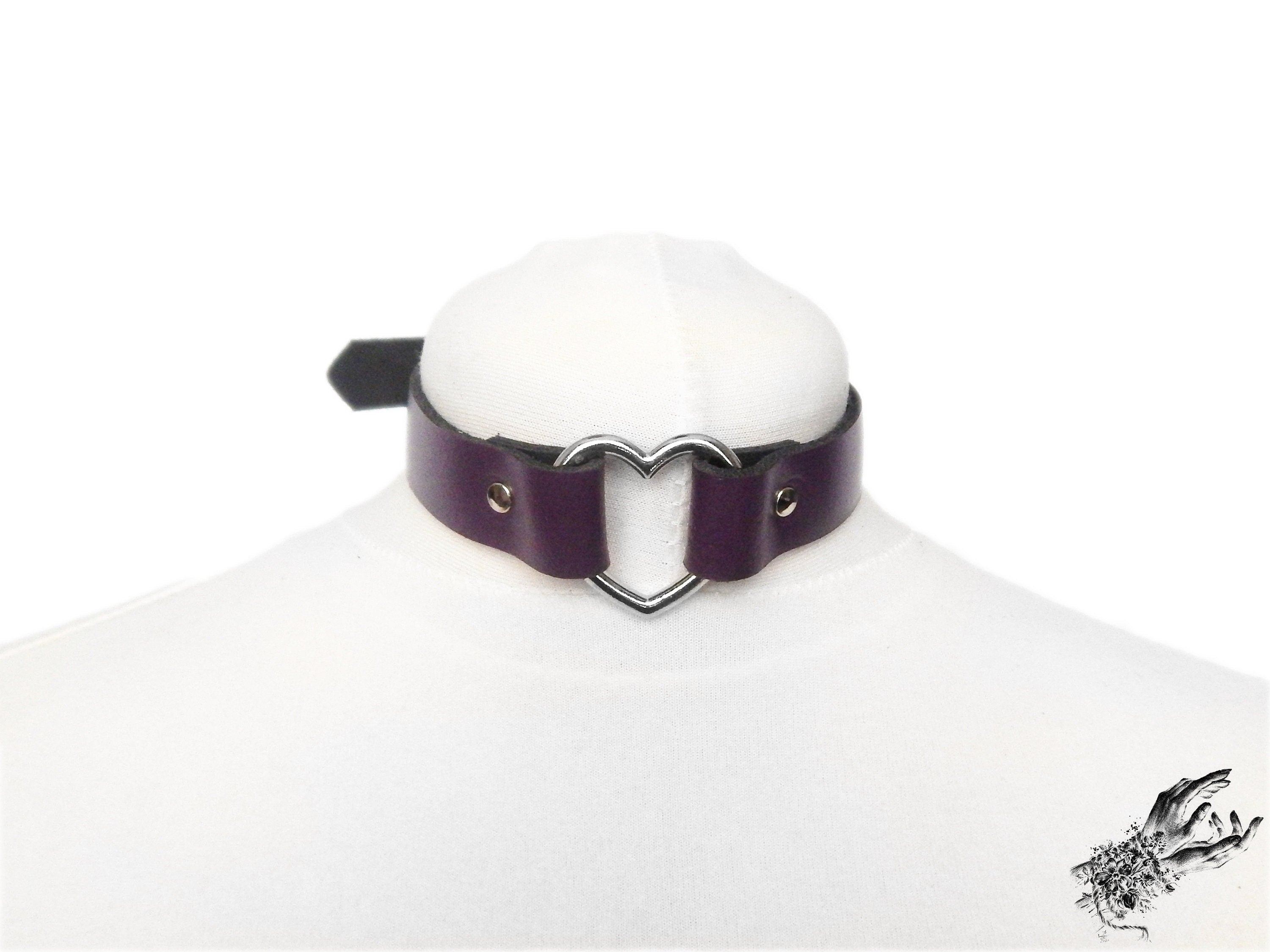Purple Leather Heart Choker
