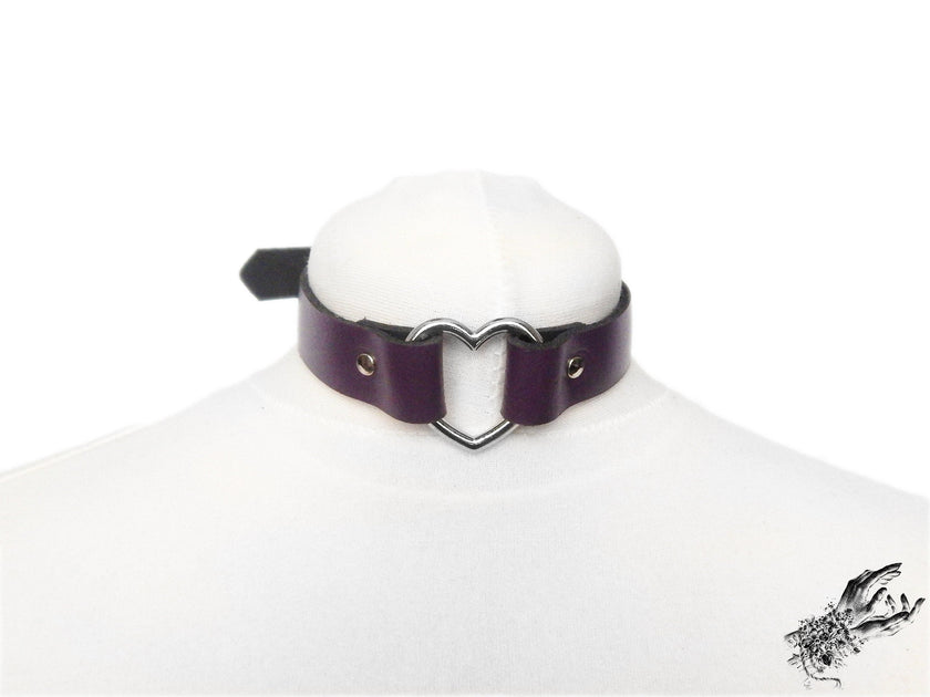 Purple Leather Heart Choker