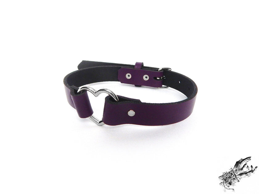 Purple Leather Heart Choker