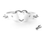 White Leather Studded Heart Ring Choker