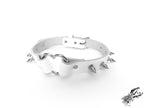 White Leather Studded Heart Ring Choker