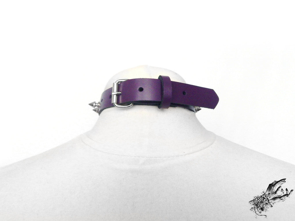 Purple Leather Studded Heart Ring Choker