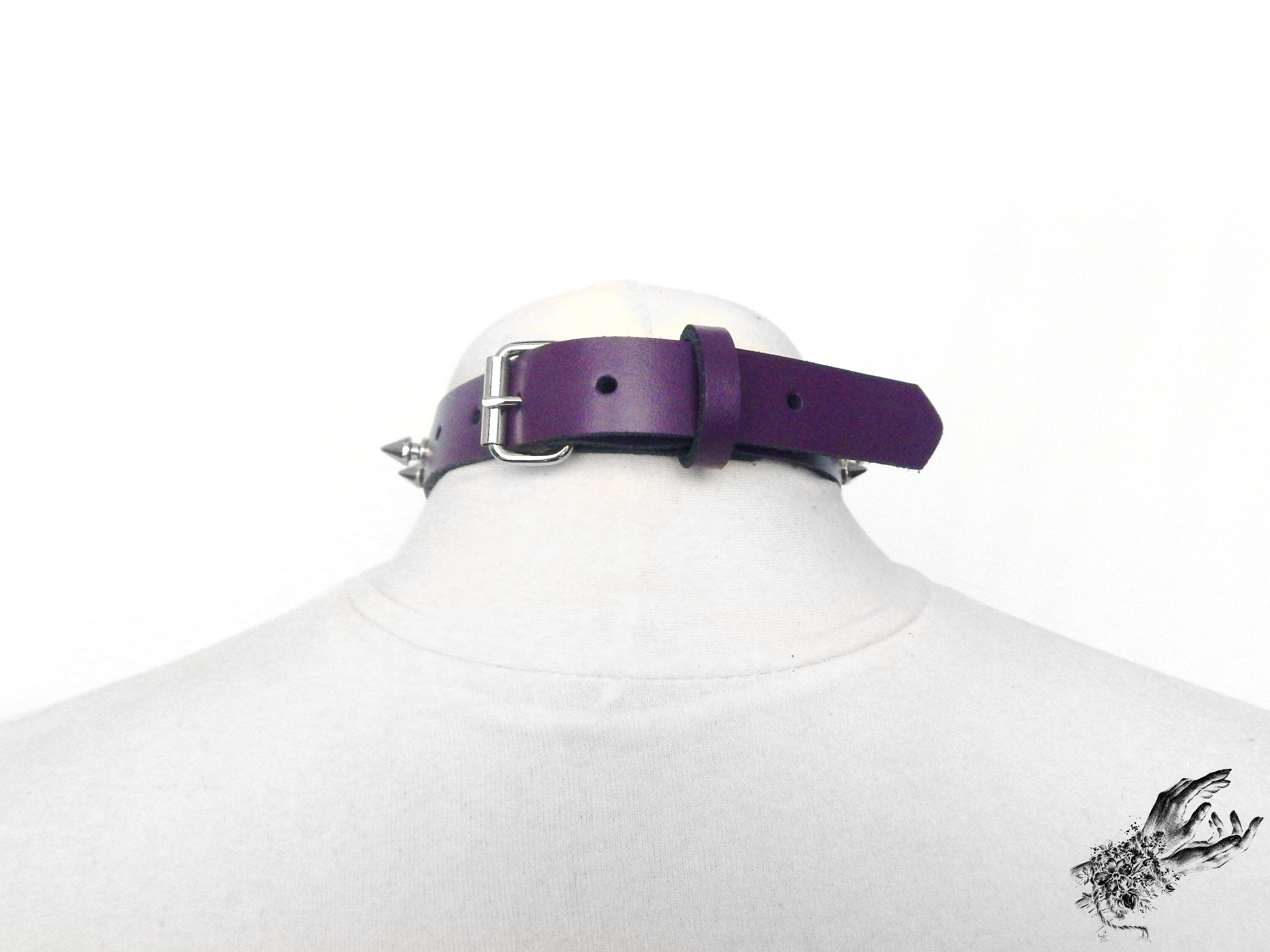 Purple Leather Studded Heart Ring Choker