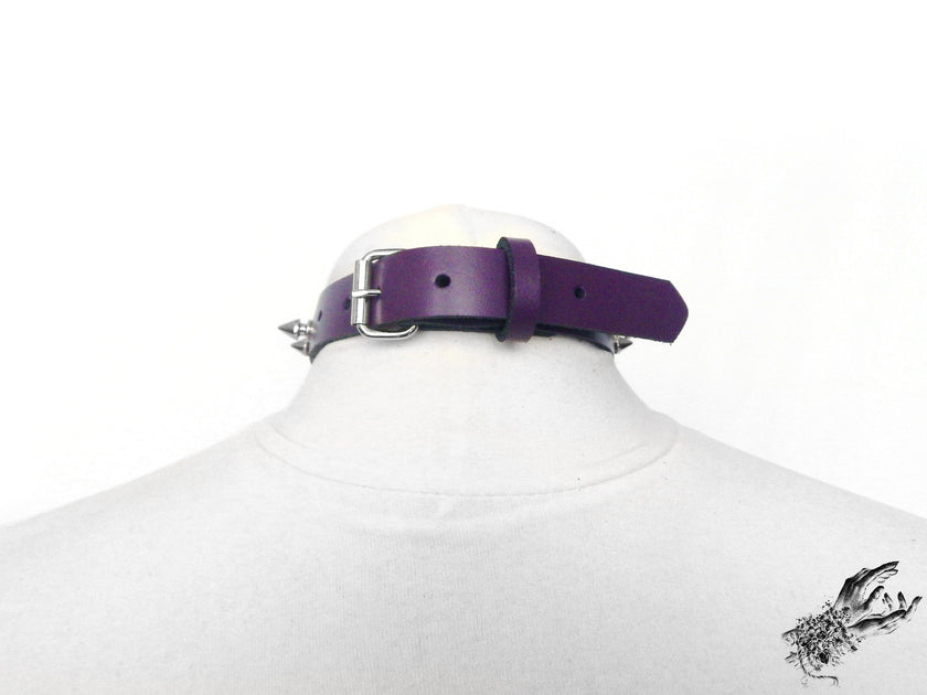 Purple Leather Studded Heart Ring Choker
