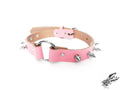 Pink Leather Studded O Ring Choker