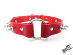 Red Leather Studded O Ring Choker