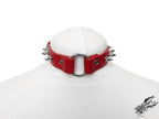 Red Leather Studded O Ring Choker