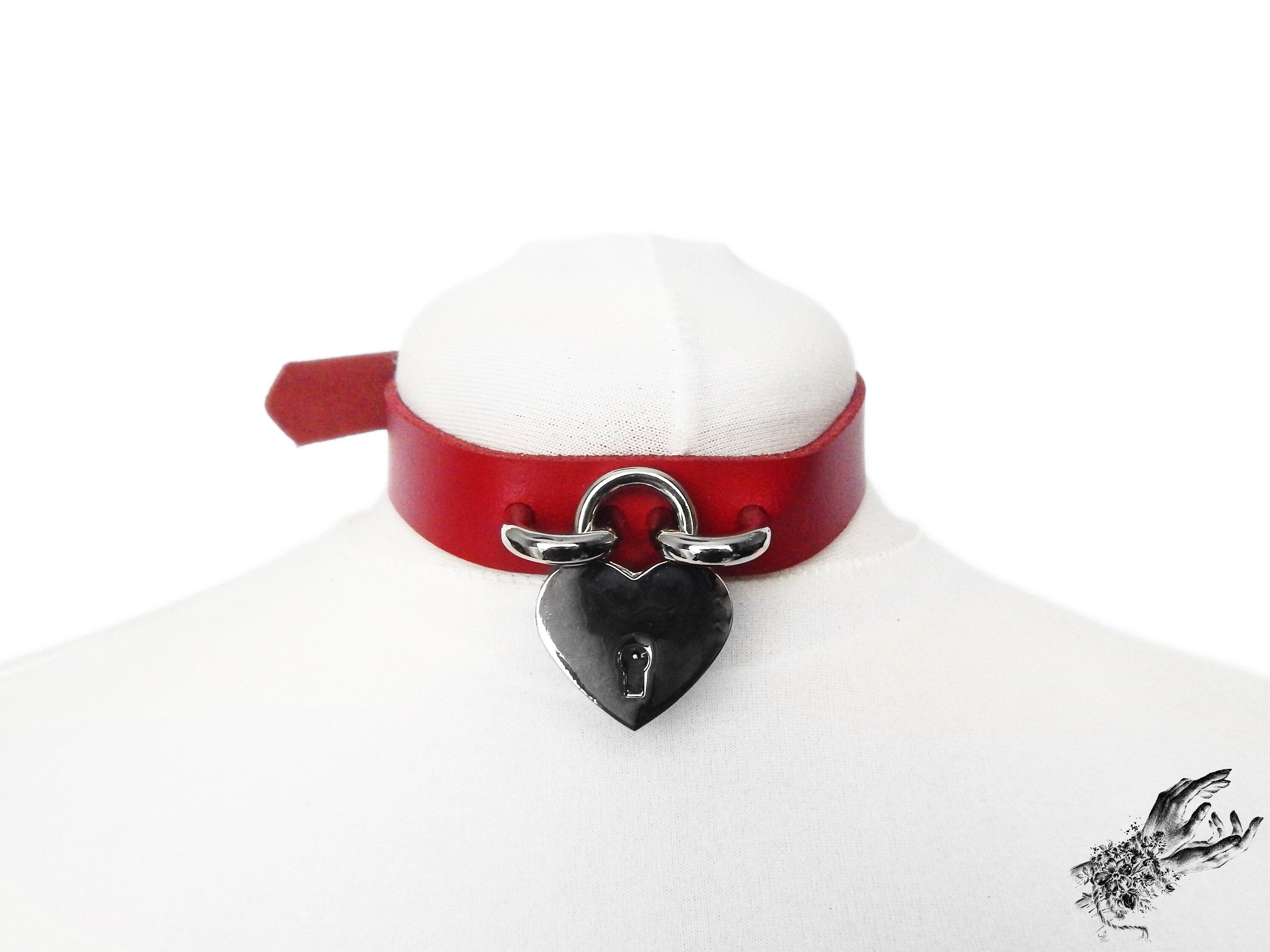 Red Heart Padlock Choker with Key