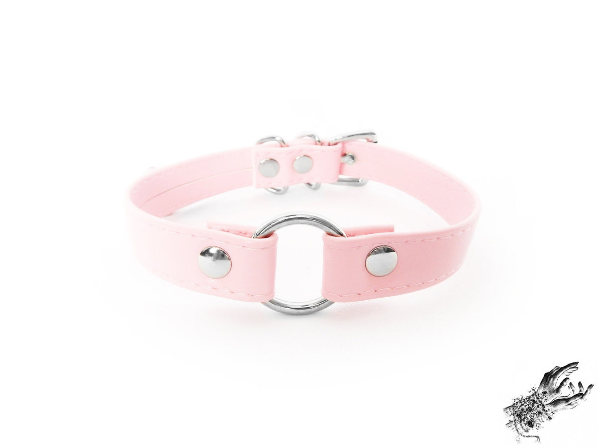 Pink Faux Leather O Ring Choker