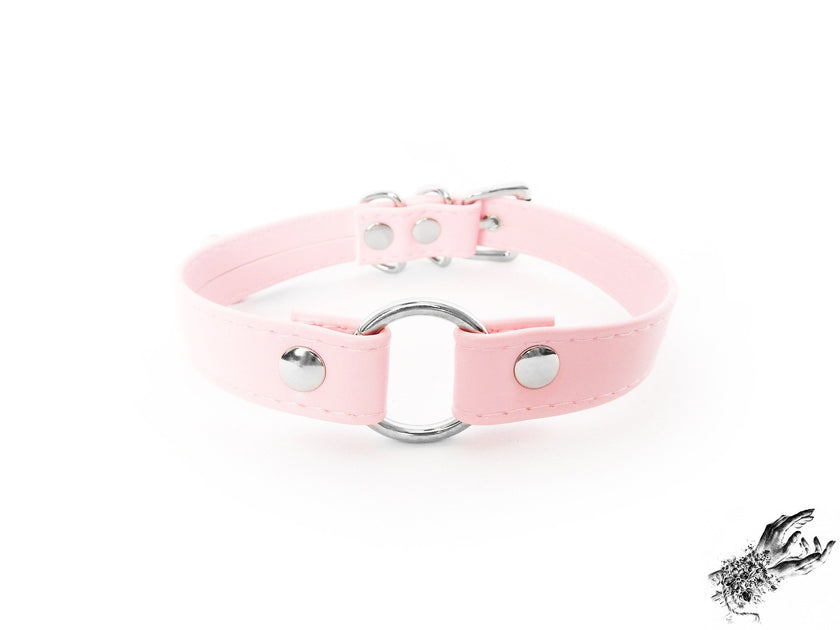 Pink Faux Leather O Ring Choker