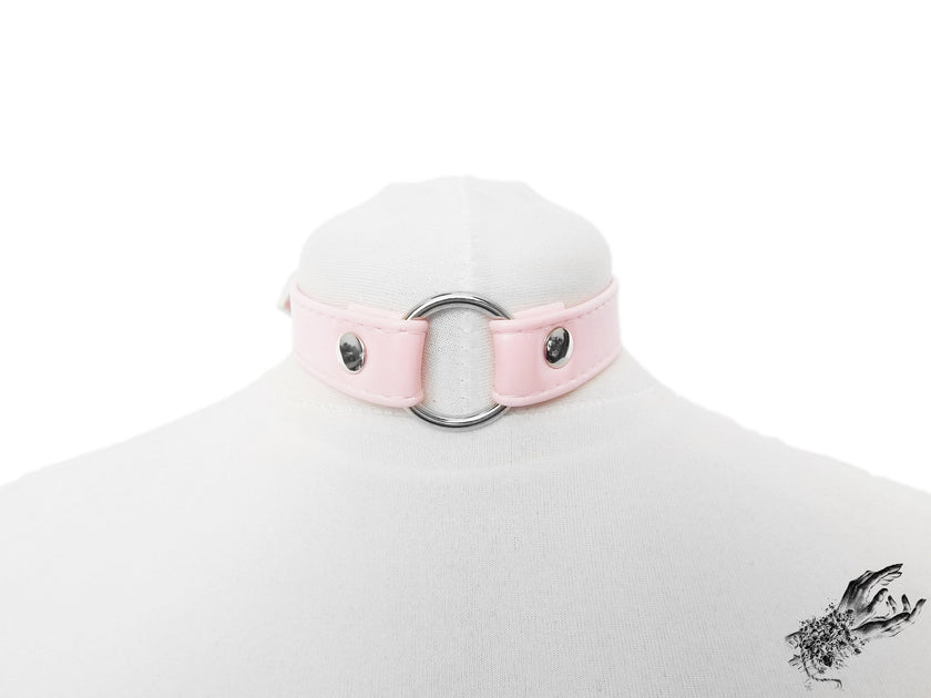 Pink Faux Leather O Ring Choker