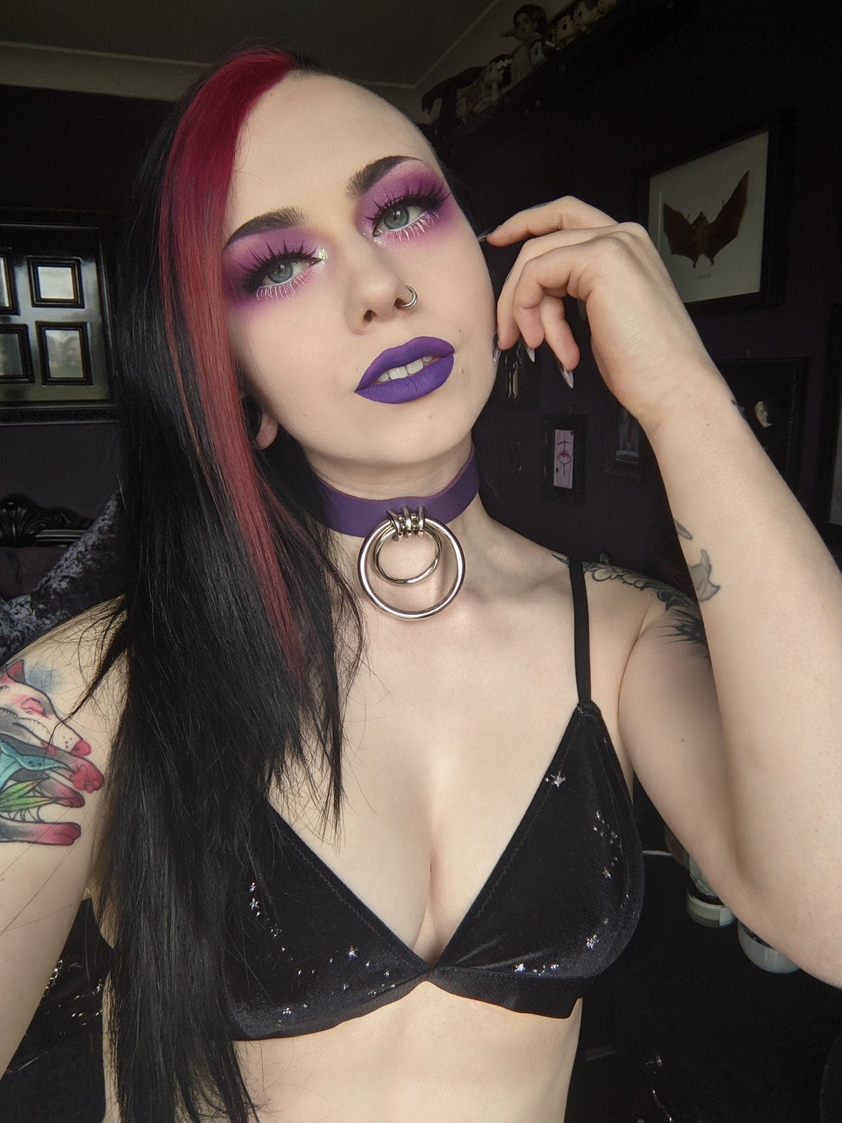Purple Leather Double O Ring Choker