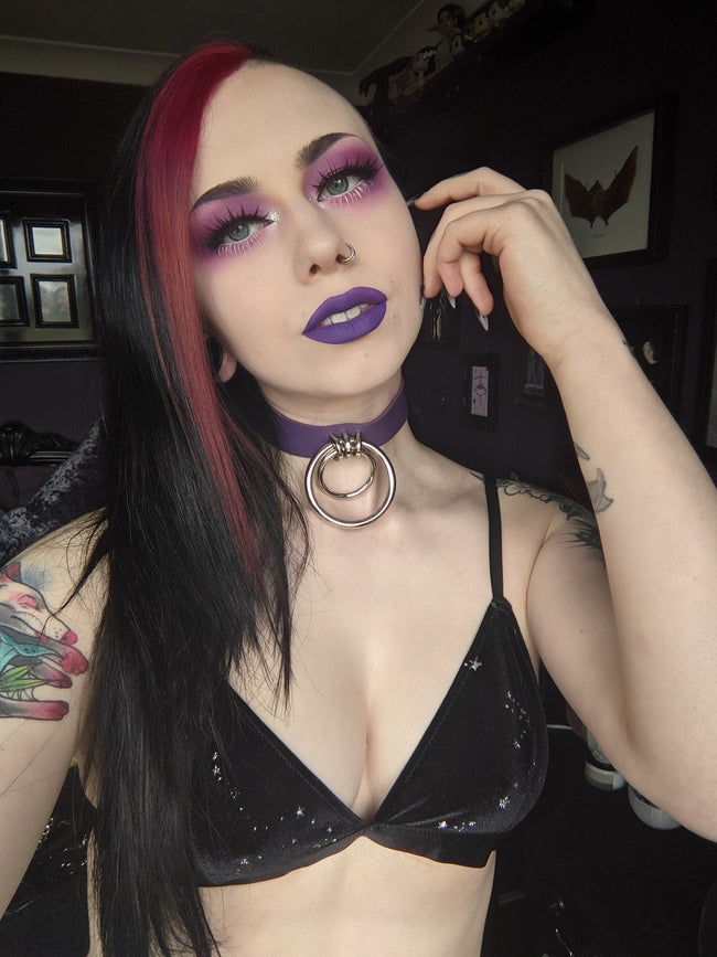 Purple Leather Double O Ring Choker