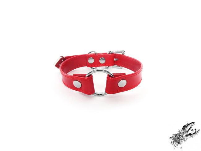 Red Faux Leather O Ring Choker