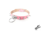 Pink Leather Studded D and O Ring Choker