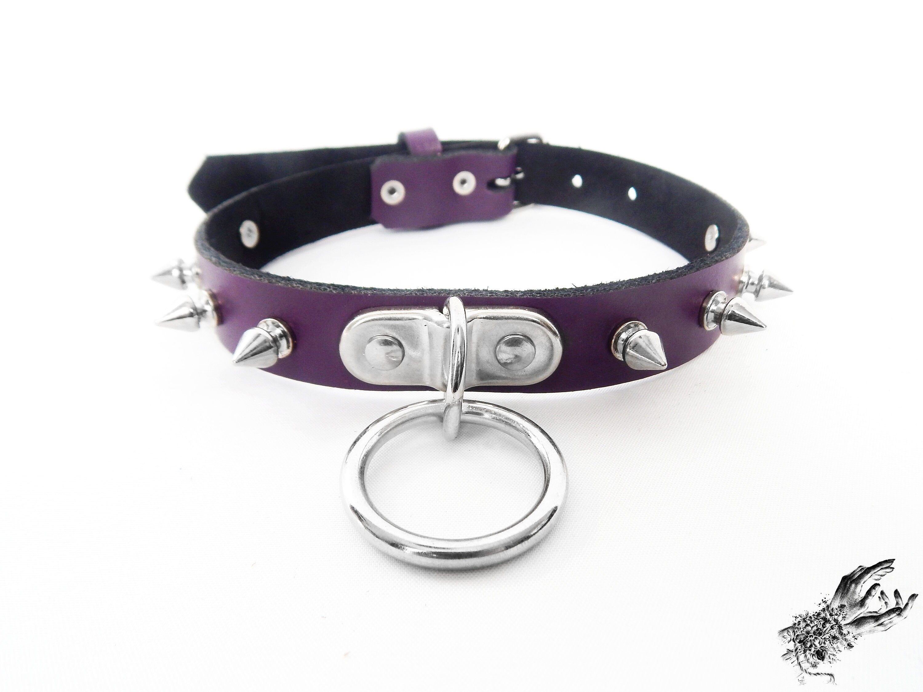 Purple Leather Studded D and O Ring Choker